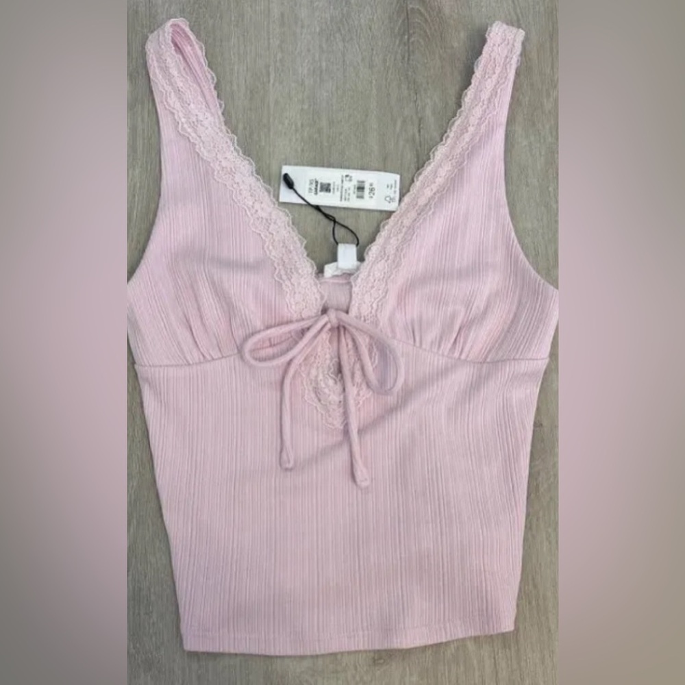 Garage Lace pink tank with front tie
